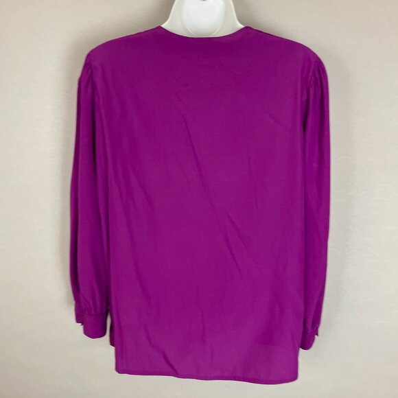 Vintage Blouse Unique Button-Up Long Sleeves Retro Secretary Cropped Sleeves - Picture 11 of 11